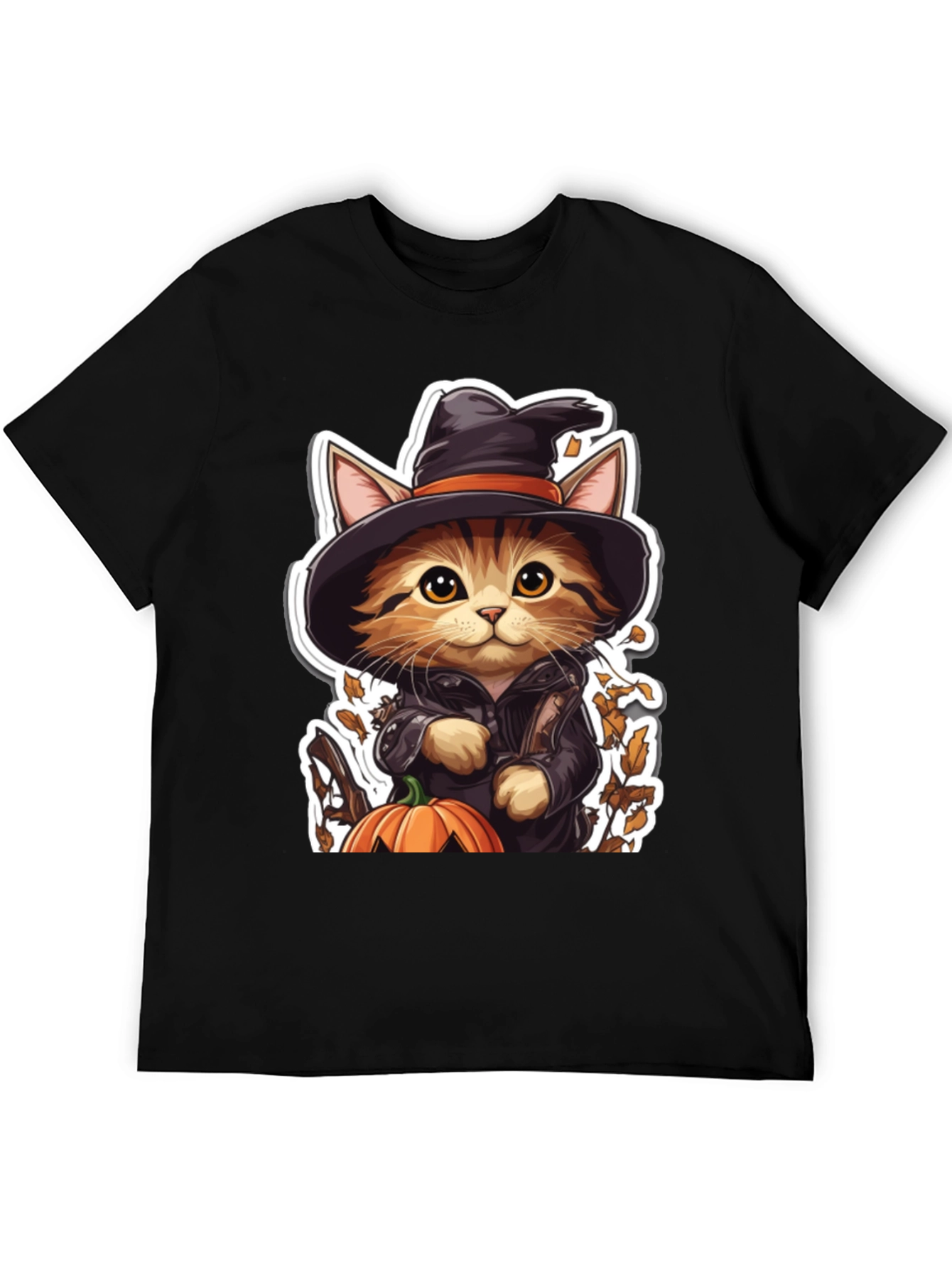 Halloween Cat T-Shirt - Witch Cat with Pumpkin