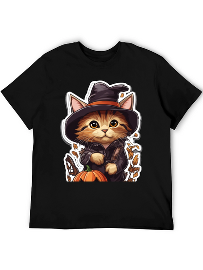 Halloween Cat T-Shirt - Witch Cat with Pumpkin