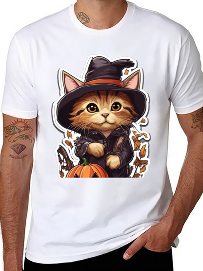 Halloween Cat T-Shirt - Witch Cat with Pumpkin