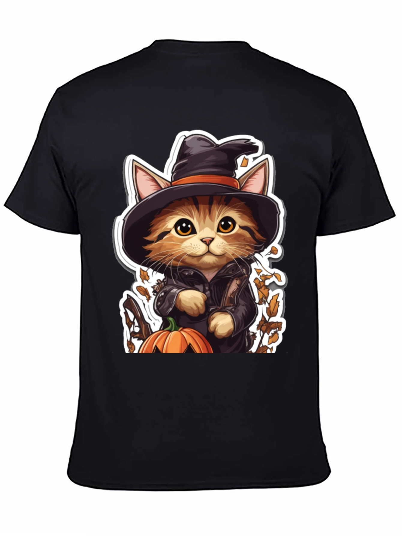 Halloween Cat T-Shirt - Witch Cat with Pumpkin