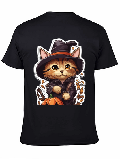 Halloween Cat T-Shirt - Witch Cat with Pumpkin