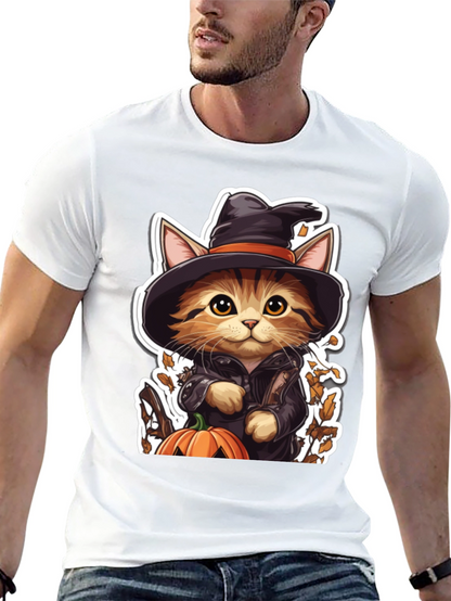 Halloween Cat T-Shirt - Witch Cat with Pumpkin