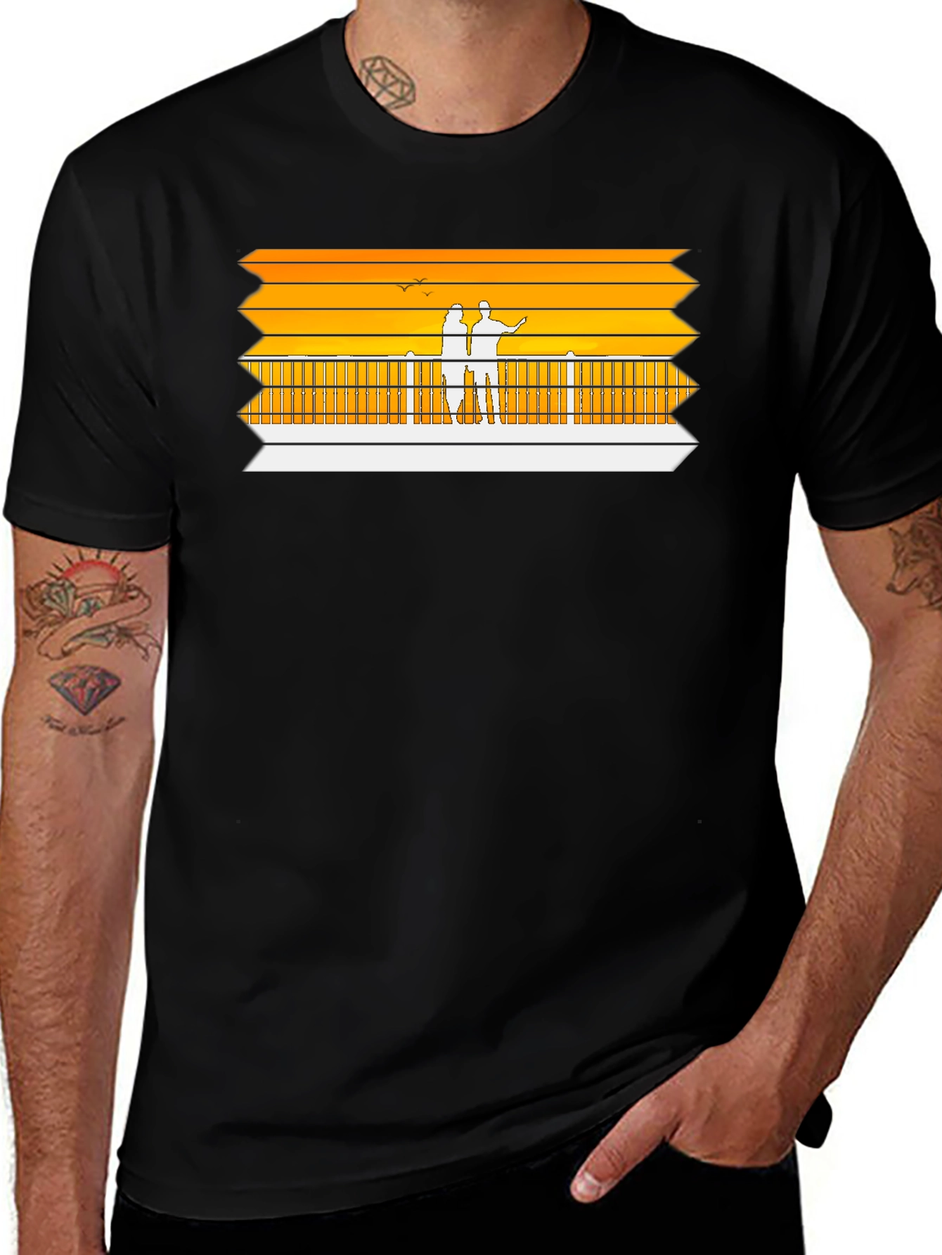 Sunset Pier Graphic Tee - Black Casual Shirt