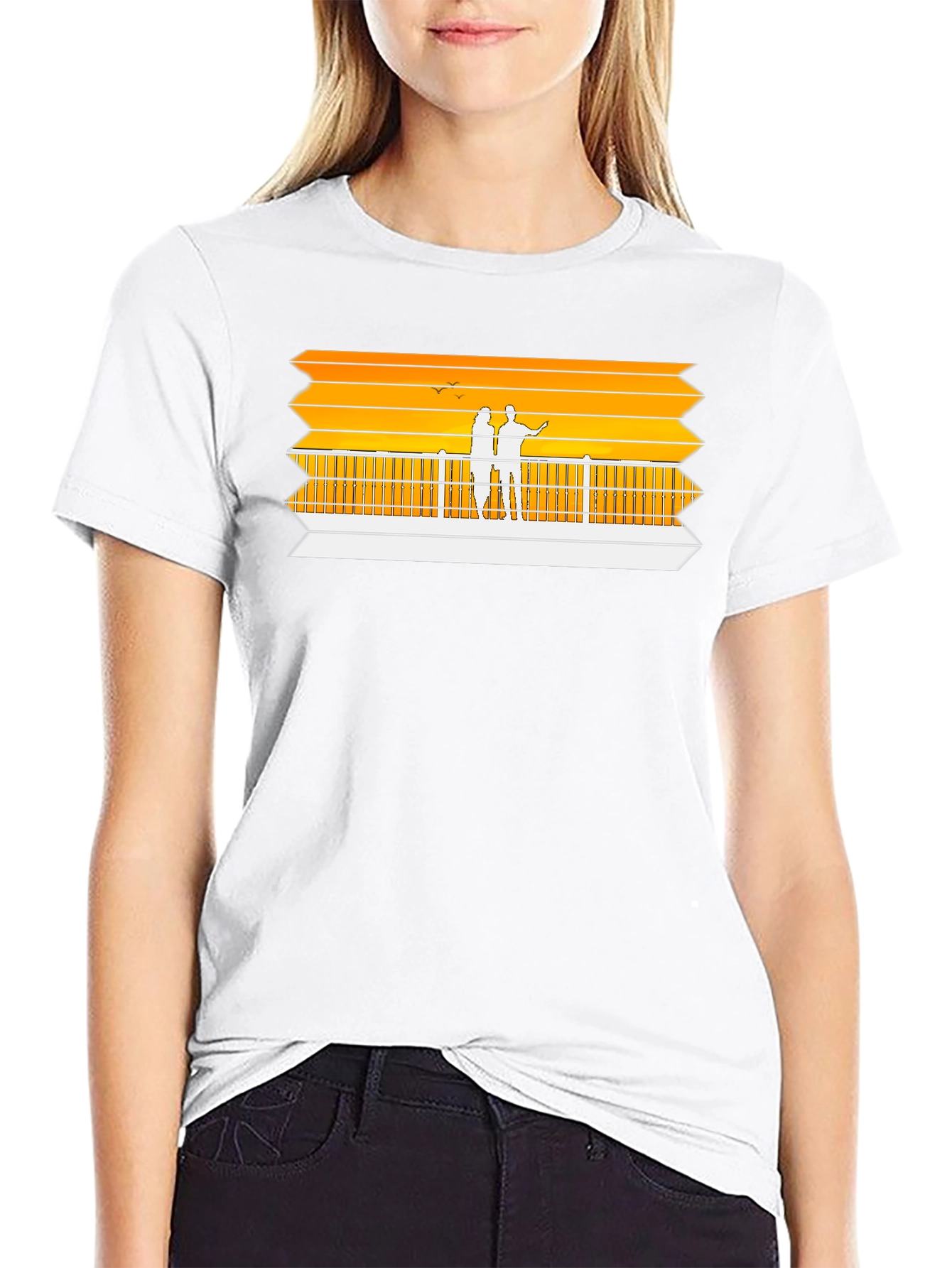 Sunset Pier Graphic Tee - Black Casual Shirt