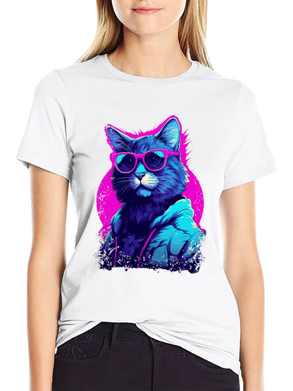 Cool Cat Graphic Tee - Retro Style