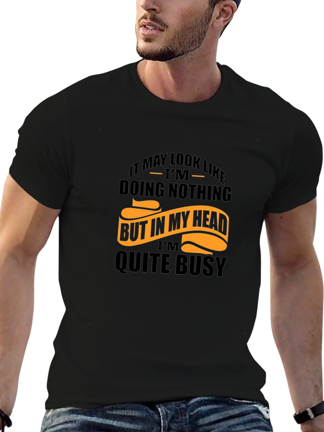 Funny Graphic Tee: Busy Mind Mens Black T-Shirt
