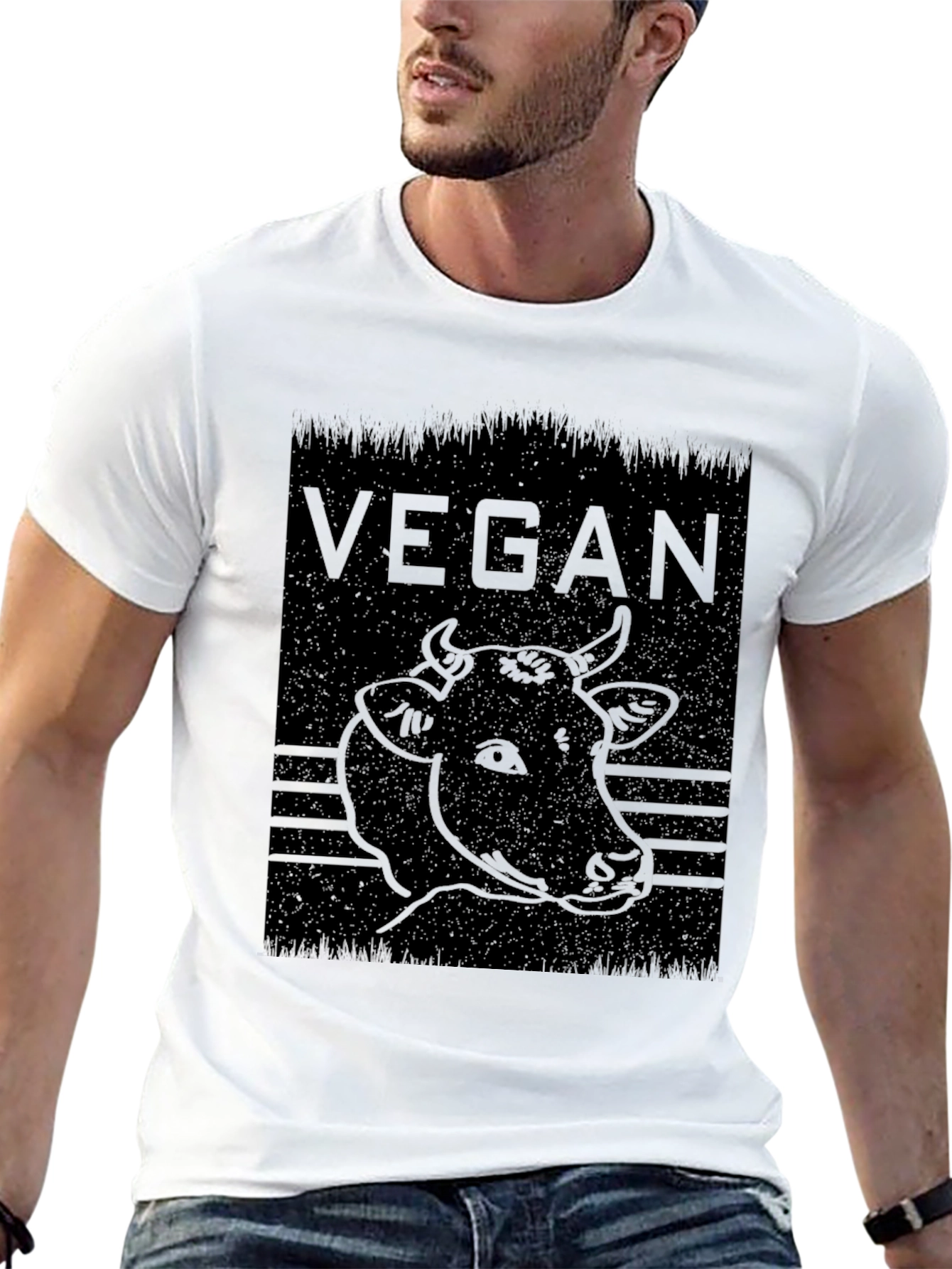 Vegan Cow Graphic Tee - Black Cotton Comfort
