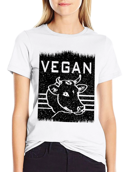 Vegan Cow Graphic Tee - Black Cotton Comfort