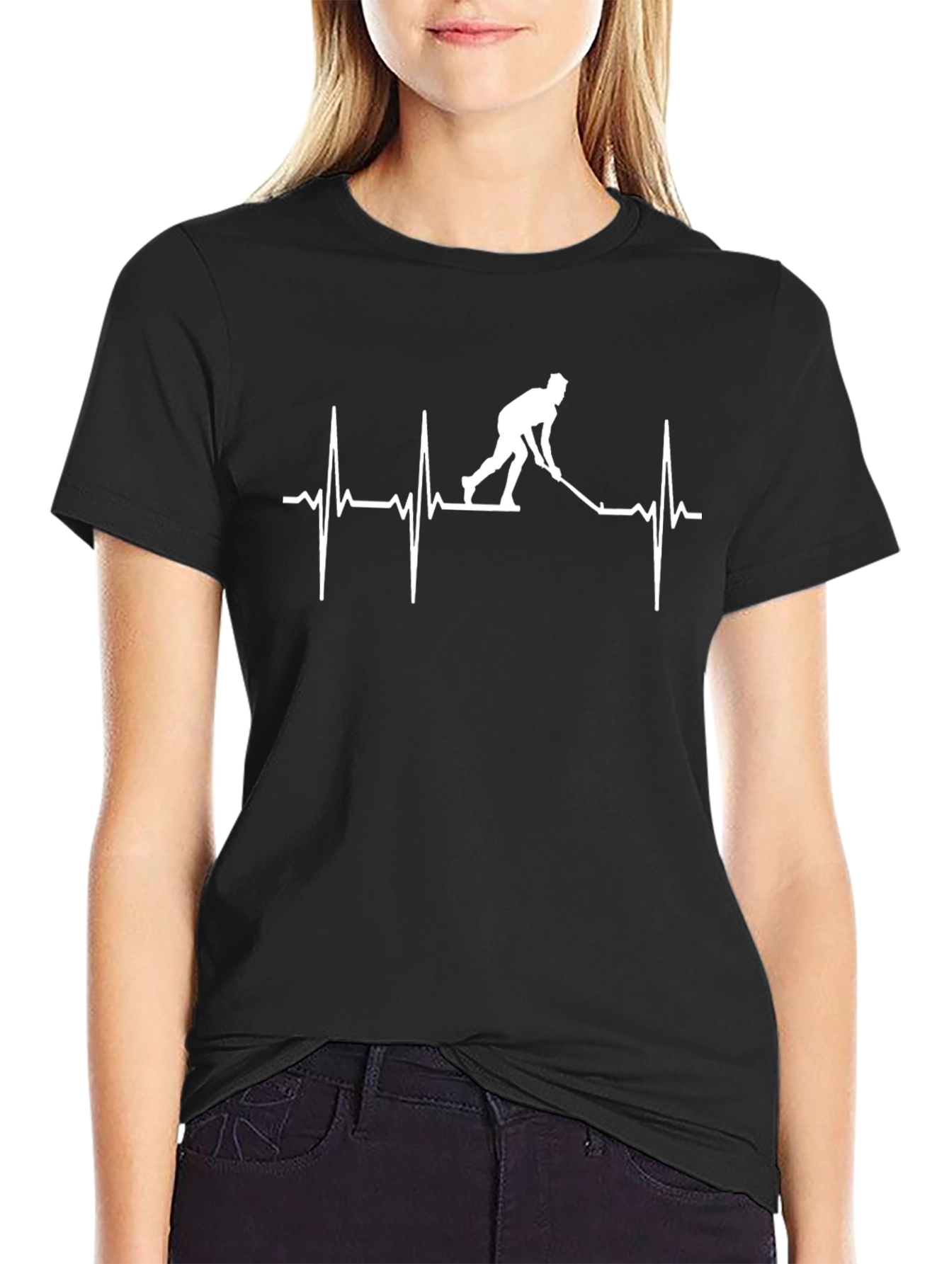 Hockey Heartbeat T-Shirt - Black Cotton Tee