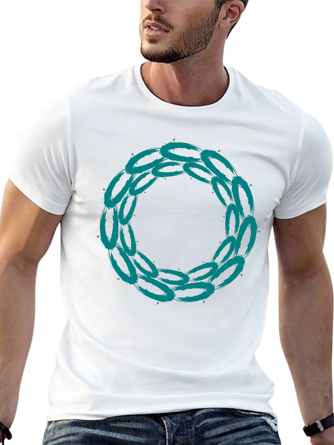 Abstract Teal Circle Graphic Black T-Shirt