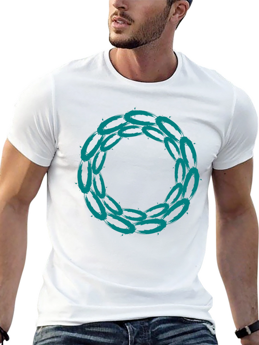 Abstract Teal Circle Graphic Black T-Shirt