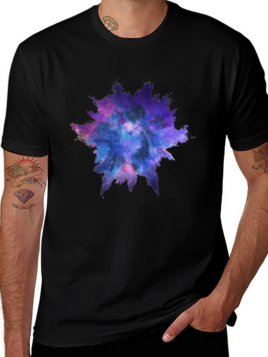 Galaxy Splash Graphic Tee - Black Cotton Casual Shirt