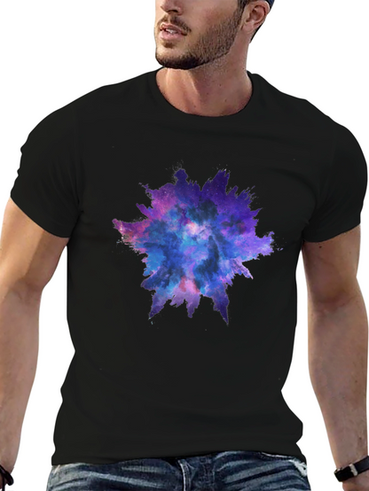 Galaxy Splash Graphic Tee - Black Cotton Casual Shirt