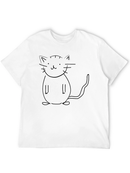 Minimalist Cat Outline Black T-Shirt