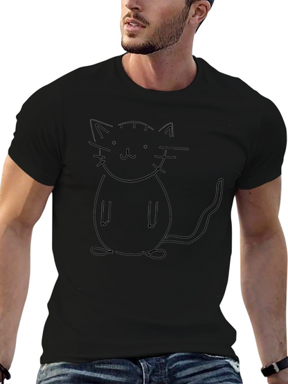 Minimalist Cat Outline Black T-Shirt