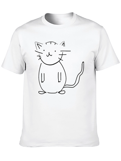 Minimalist Cat Outline Black T-Shirt