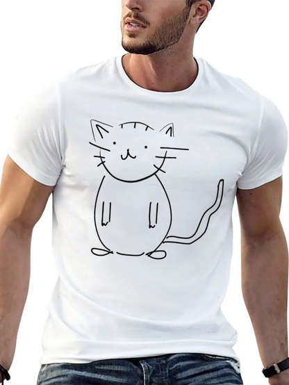 Minimalist Cat Outline Black T-Shirt