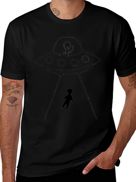 UFO Abduction Graphic Tee - Black Cotton Comfort