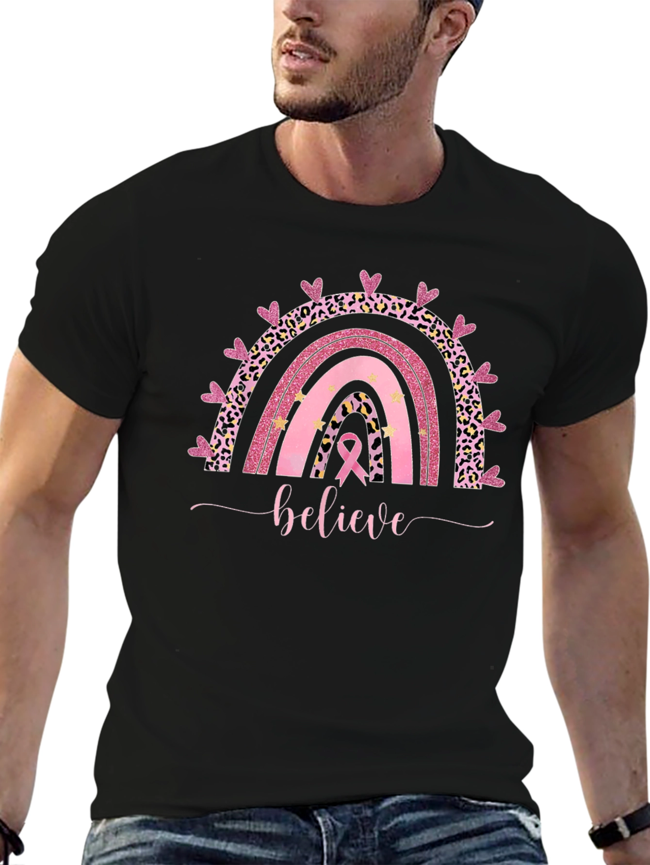 Believe Breast Cancer Rainbow T-Shirt
