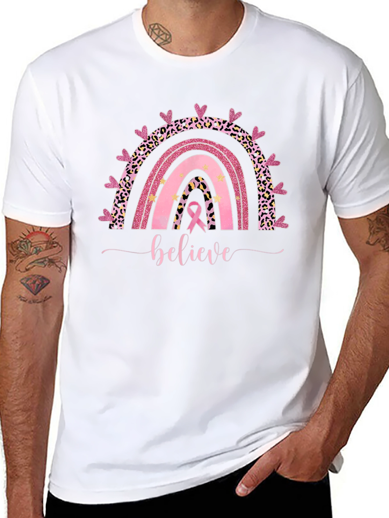 Believe Breast Cancer Rainbow T-Shirt