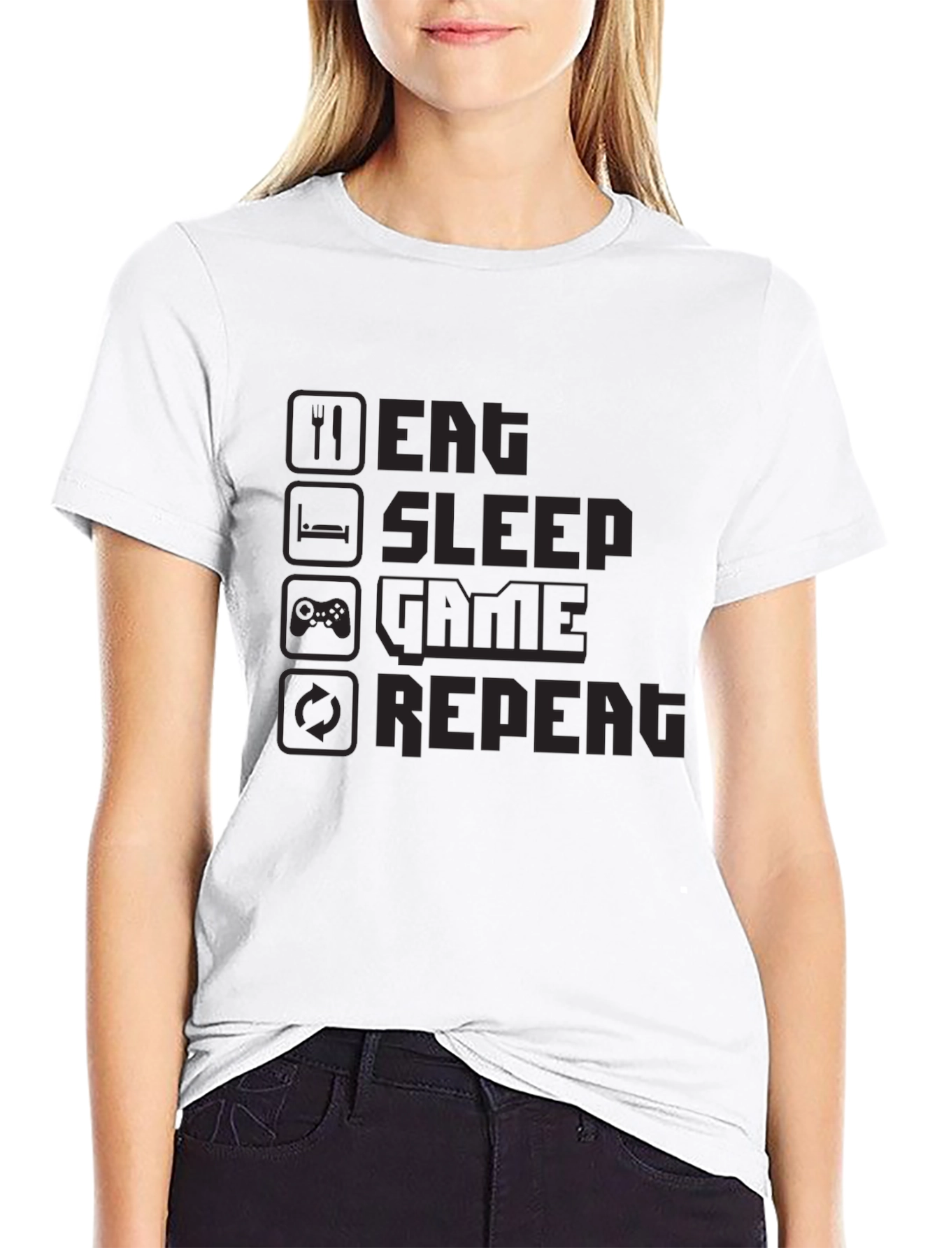 Eat Sleep Game Repeat Black T-Shirt