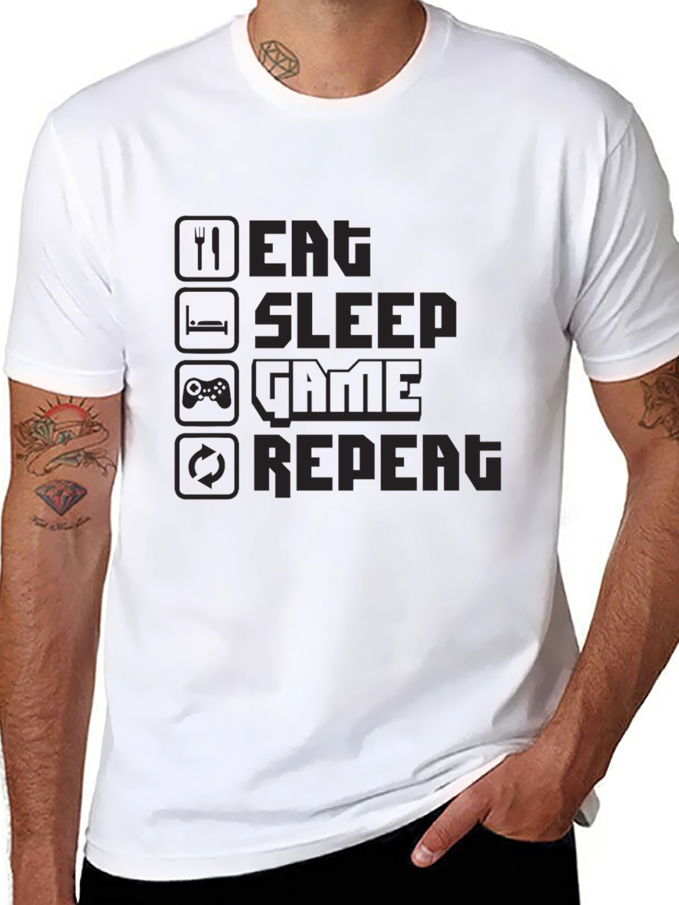 Eat Sleep Game Repeat Black T-Shirt