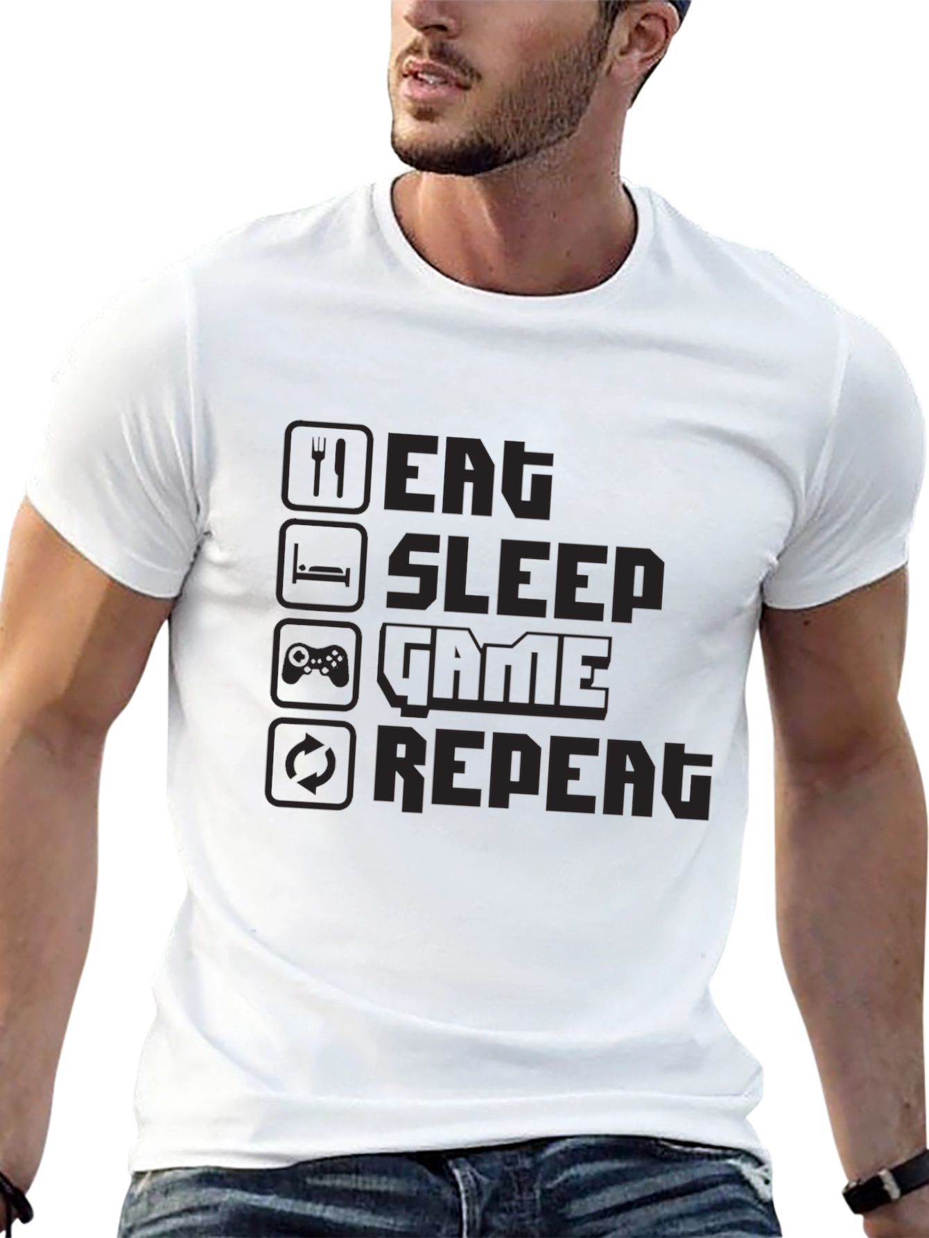 Eat Sleep Game Repeat Black T-Shirt