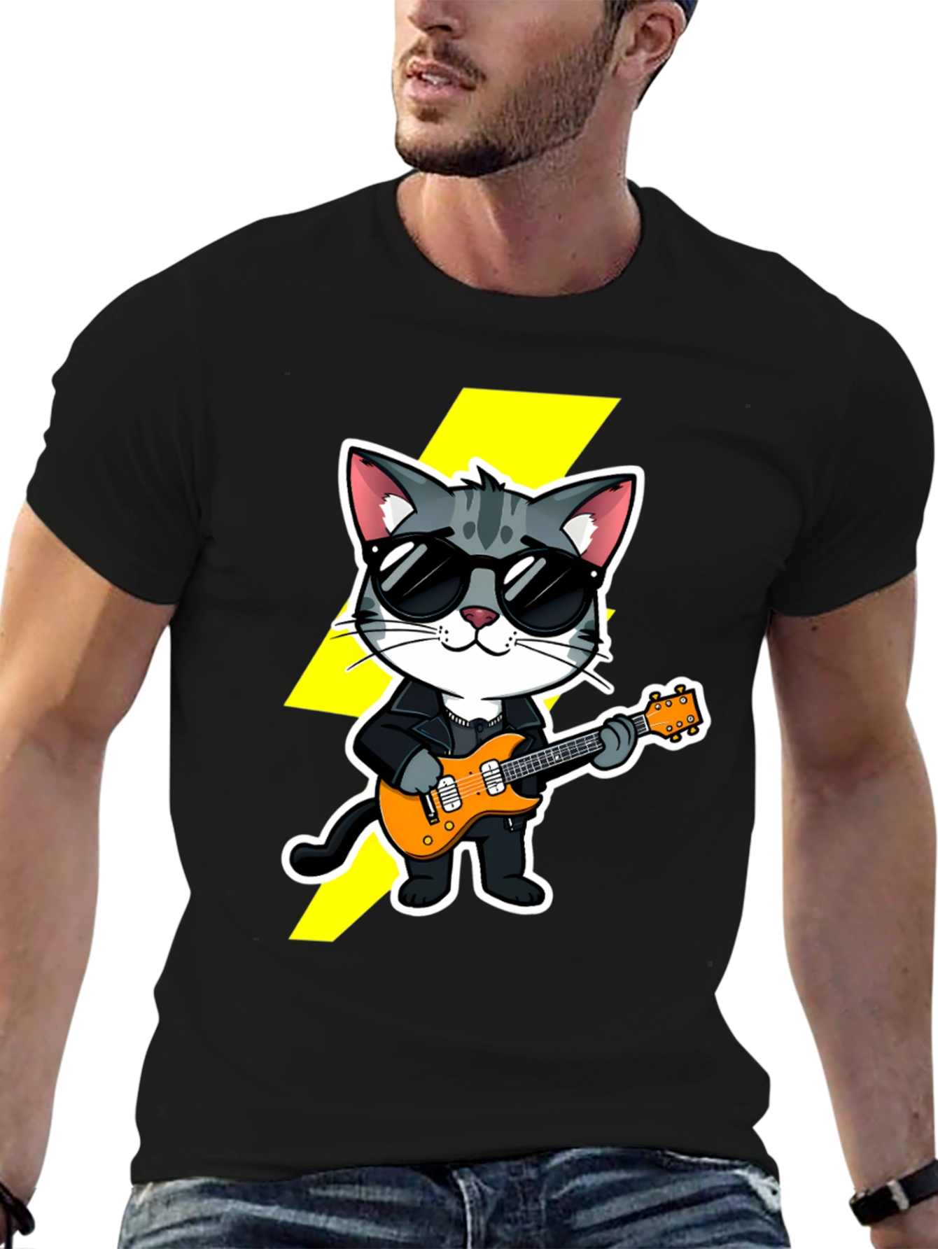 Rockstar Cat T-Shirt - Cool Cat with Guitar