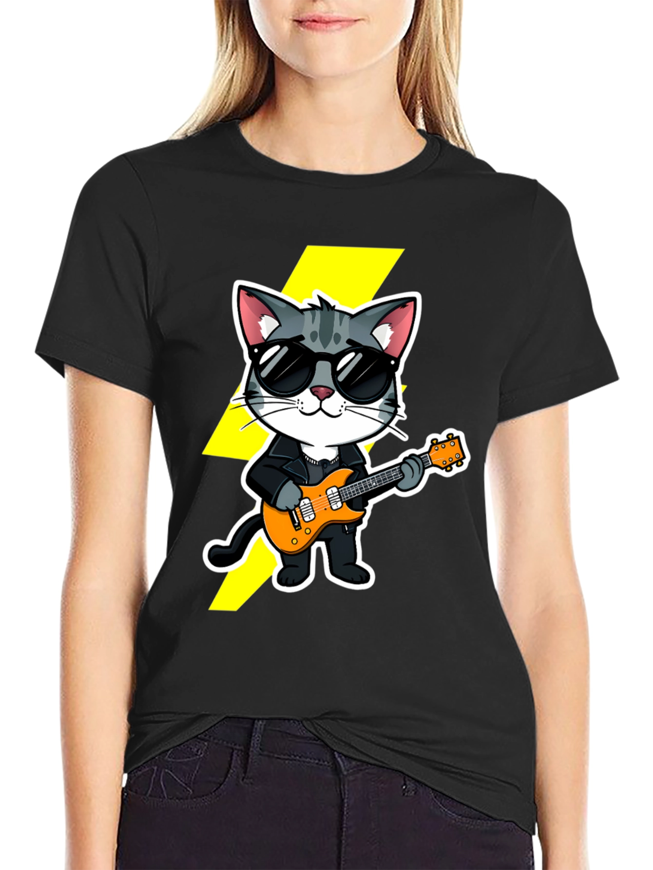 Rockstar Cat T-Shirt - Cool Cat with Guitar