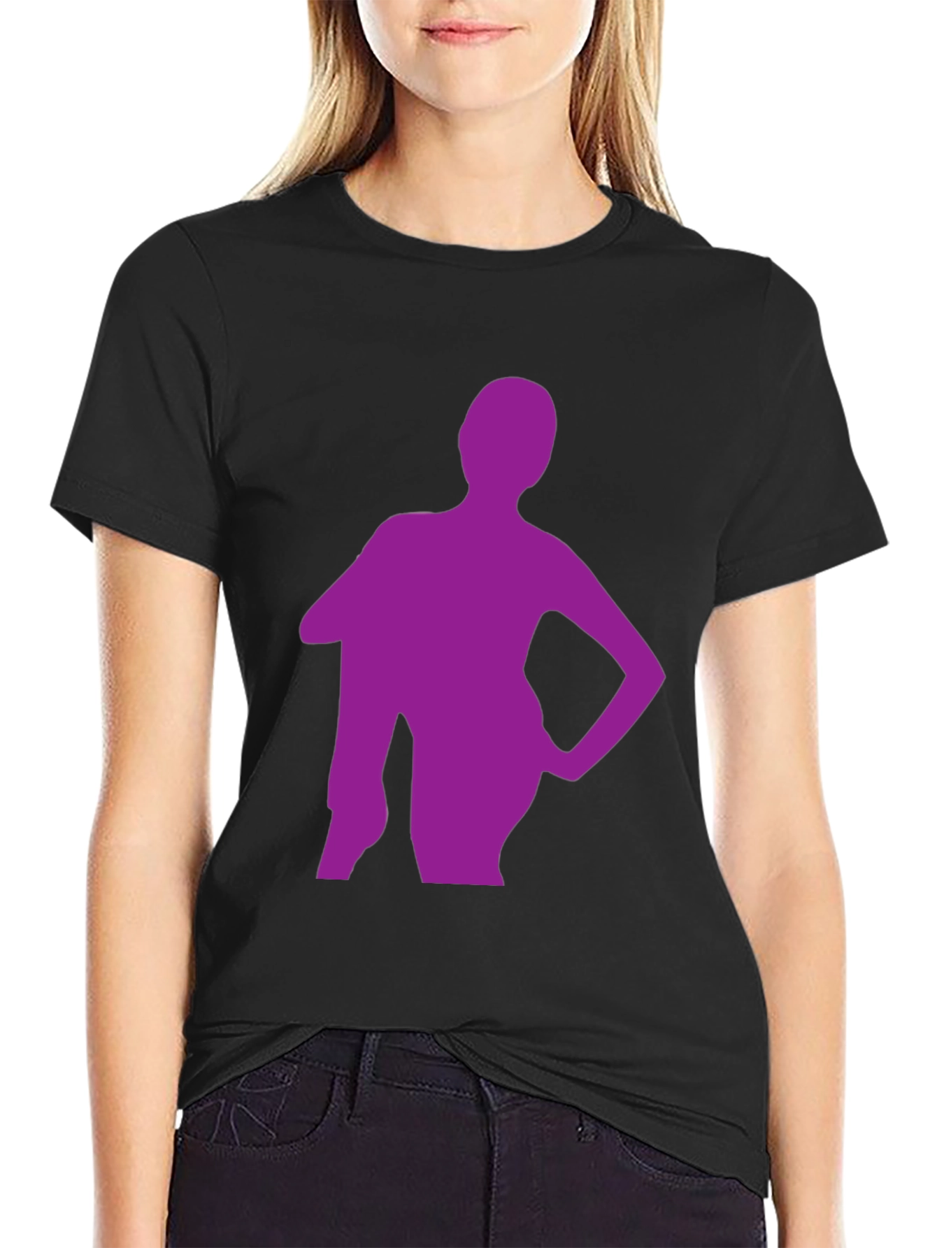Stylish Black T-Shirt with Purple Silhouette Graphic