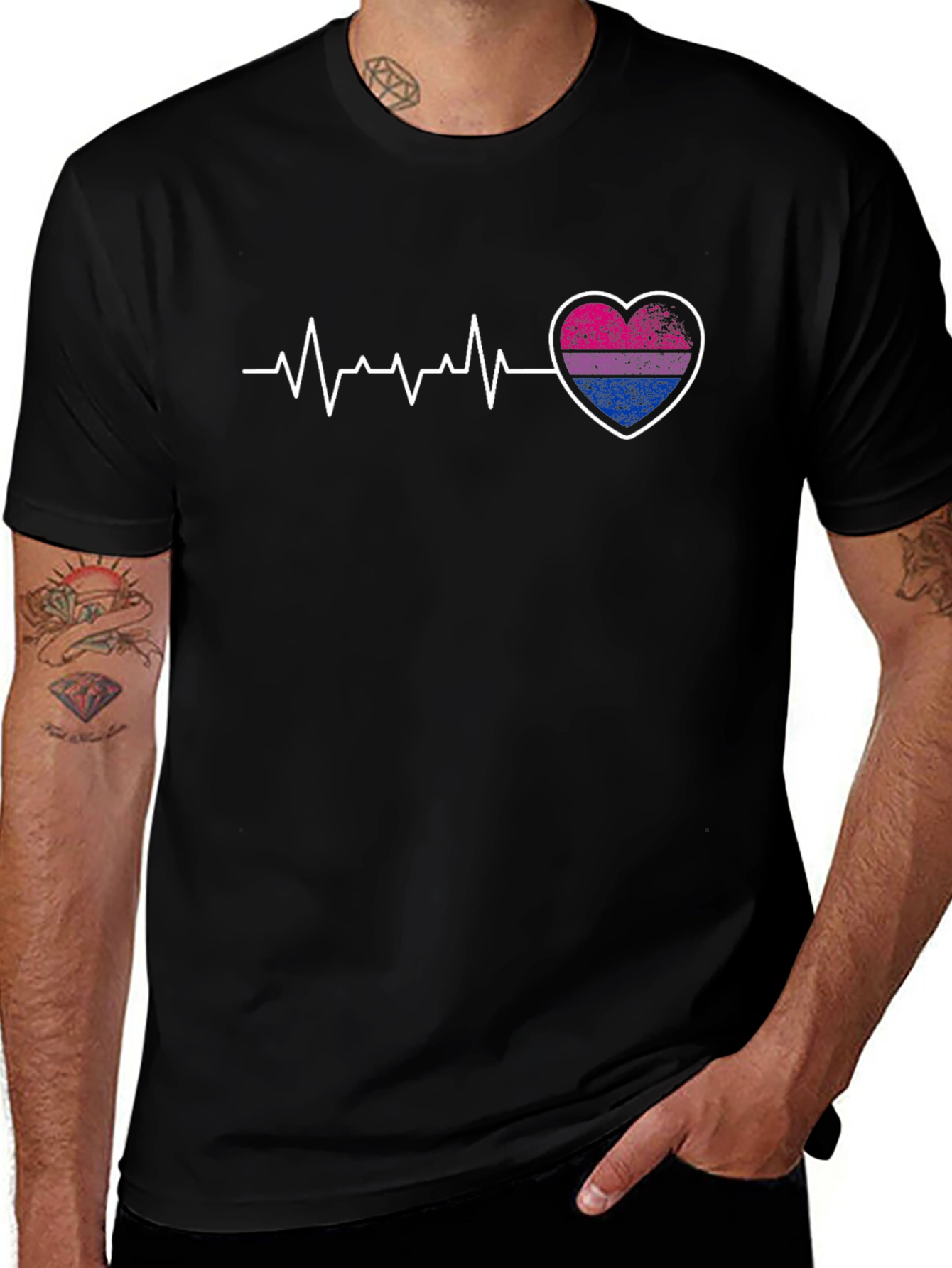Bisexual Pride Heartbeat Graphic T-Shirt