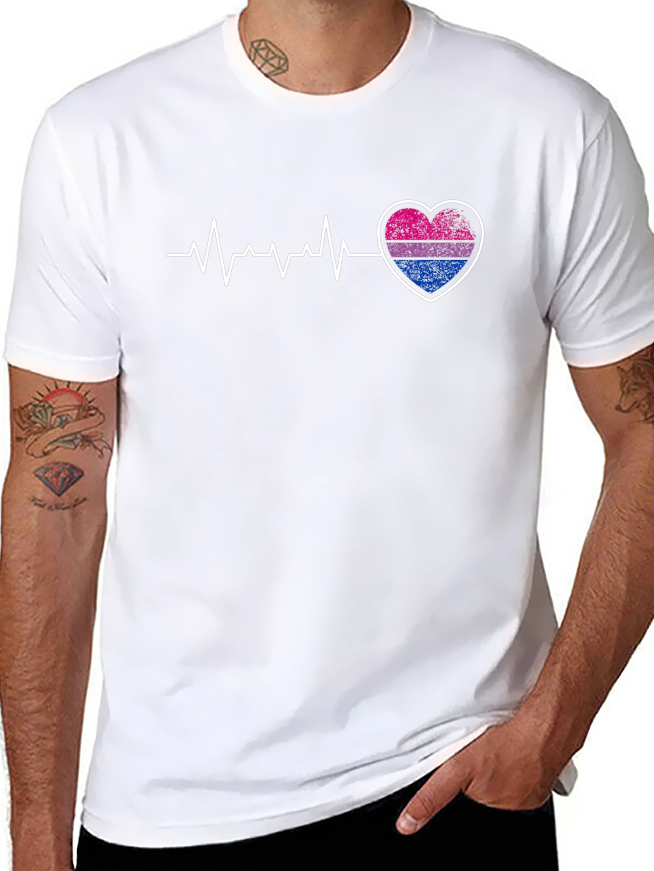 Bisexual Pride Heartbeat Graphic T-Shirt