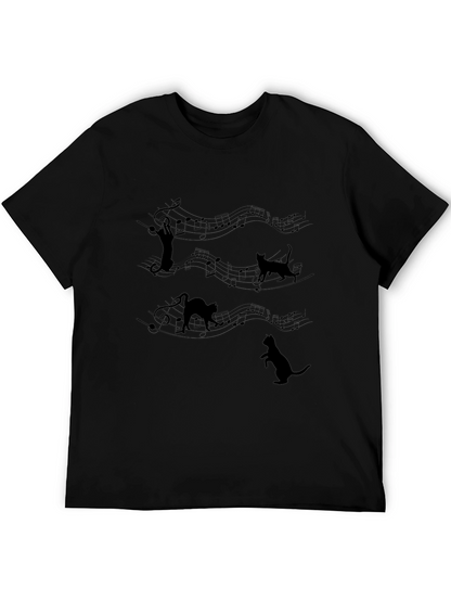 Musical Cat T-Shirt - Black Crew Neck