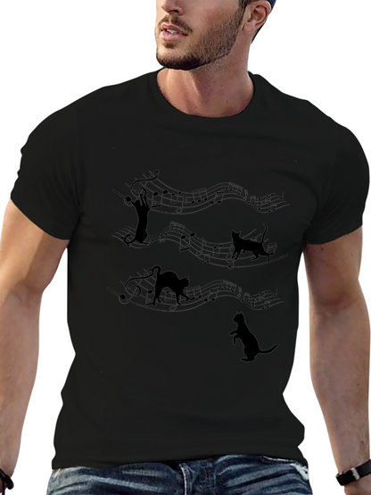 Musical Cat T-Shirt - Black Crew Neck
