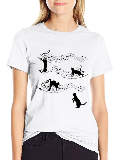Musical Cat T-Shirt - Black Crew Neck