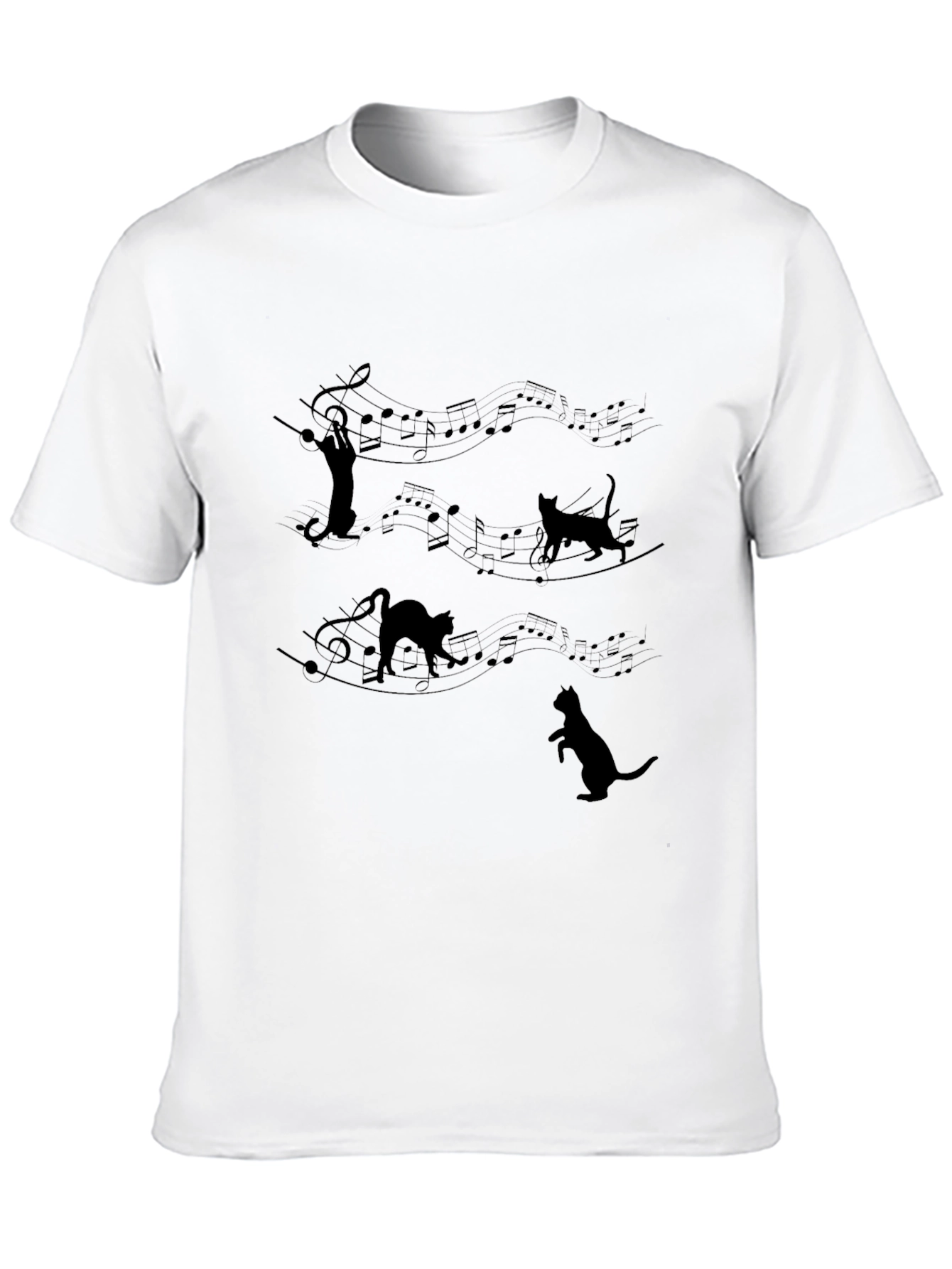Musical Cat T-Shirt - Black Crew Neck