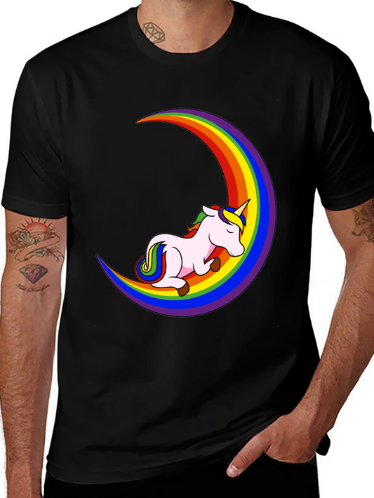 Unicorn Rainbow Moon Black T-Shirt