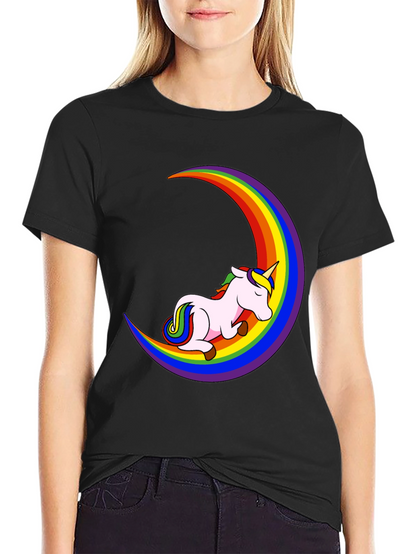 Unicorn Rainbow Moon Black T-Shirt