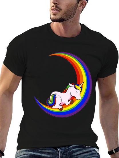 Unicorn Rainbow Moon Black T-Shirt