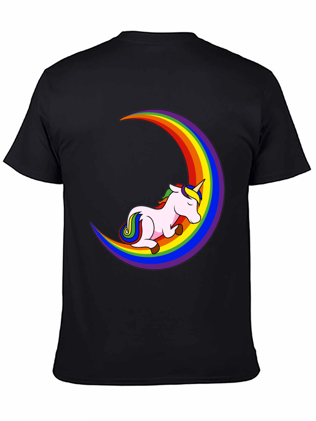 Unicorn Rainbow Moon Black T-Shirt