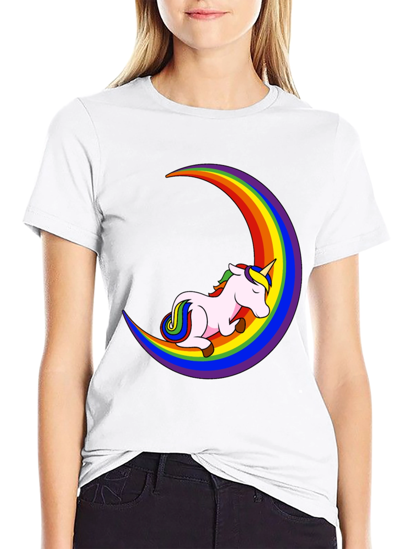 Unicorn Rainbow Moon Black T-Shirt