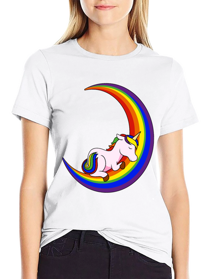 Unicorn Rainbow Moon Black T-Shirt