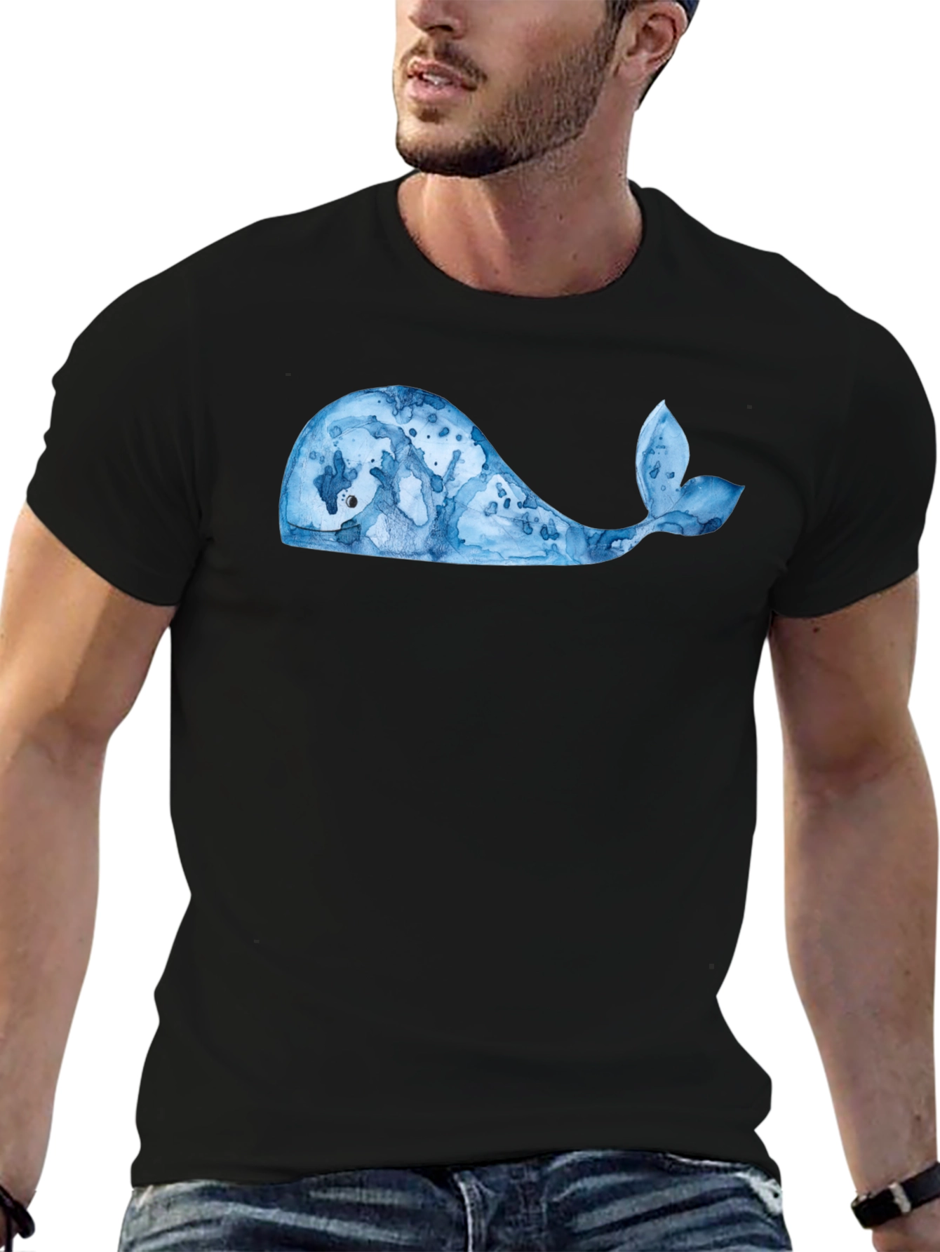 Whale Graphic Tee - Black Cotton Blend