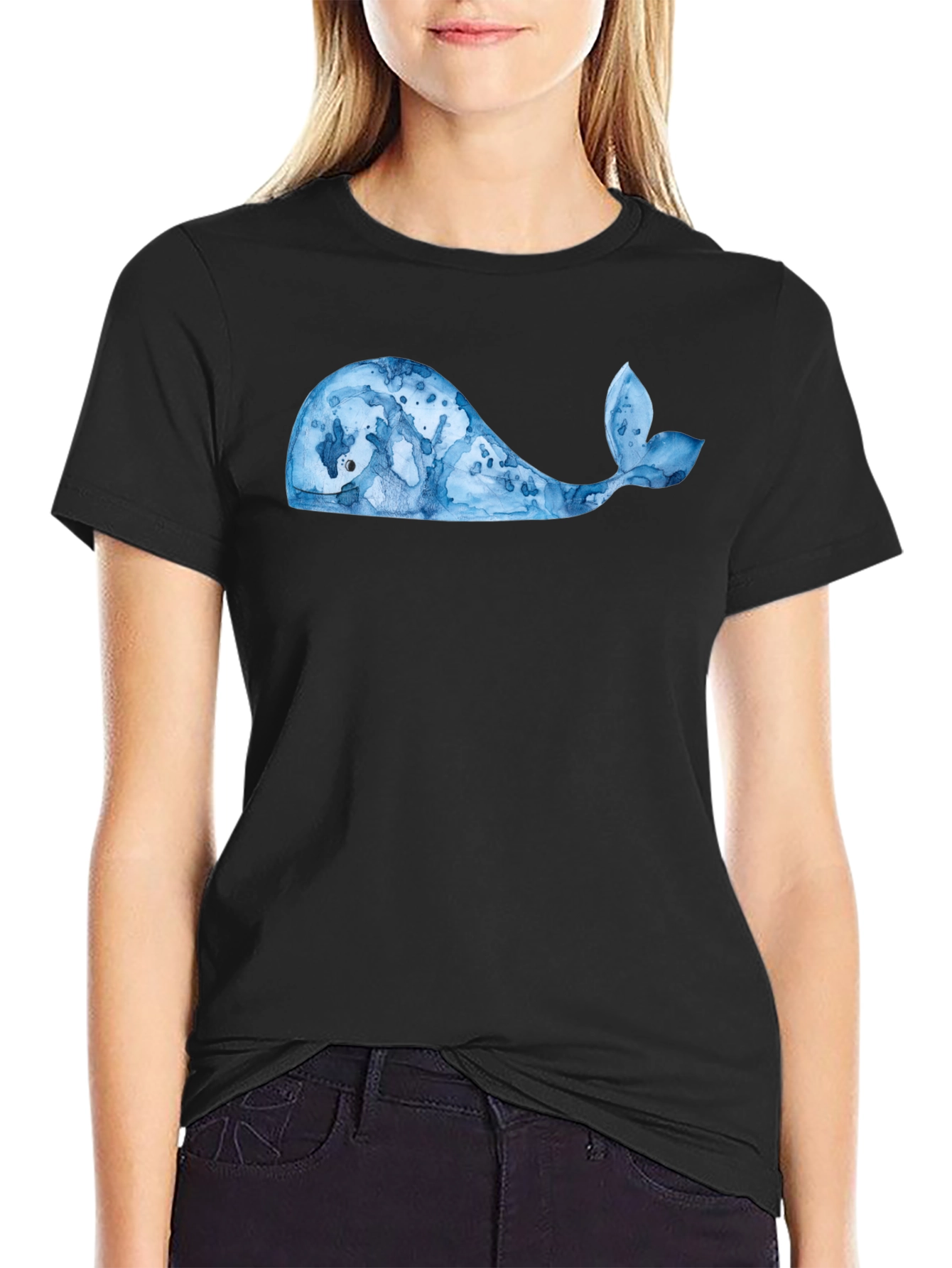 Whale Graphic Tee - Black Cotton Blend
