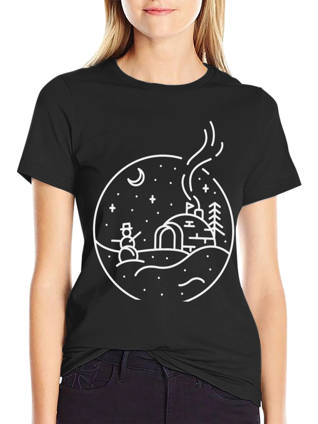 Winter Scene Graphic Tee - Black