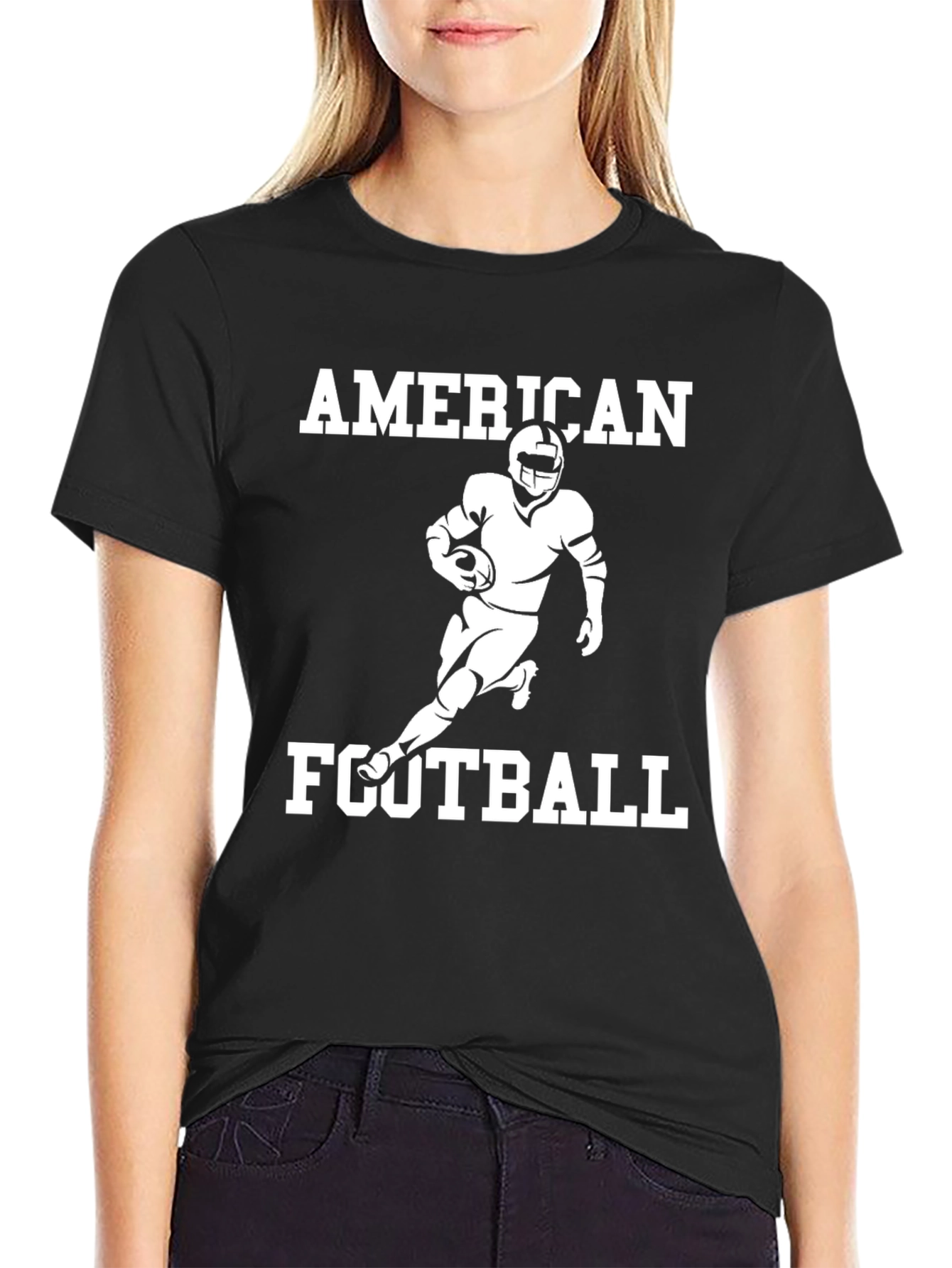 American Football Graphic Tee - Black Cotton T-Shirt