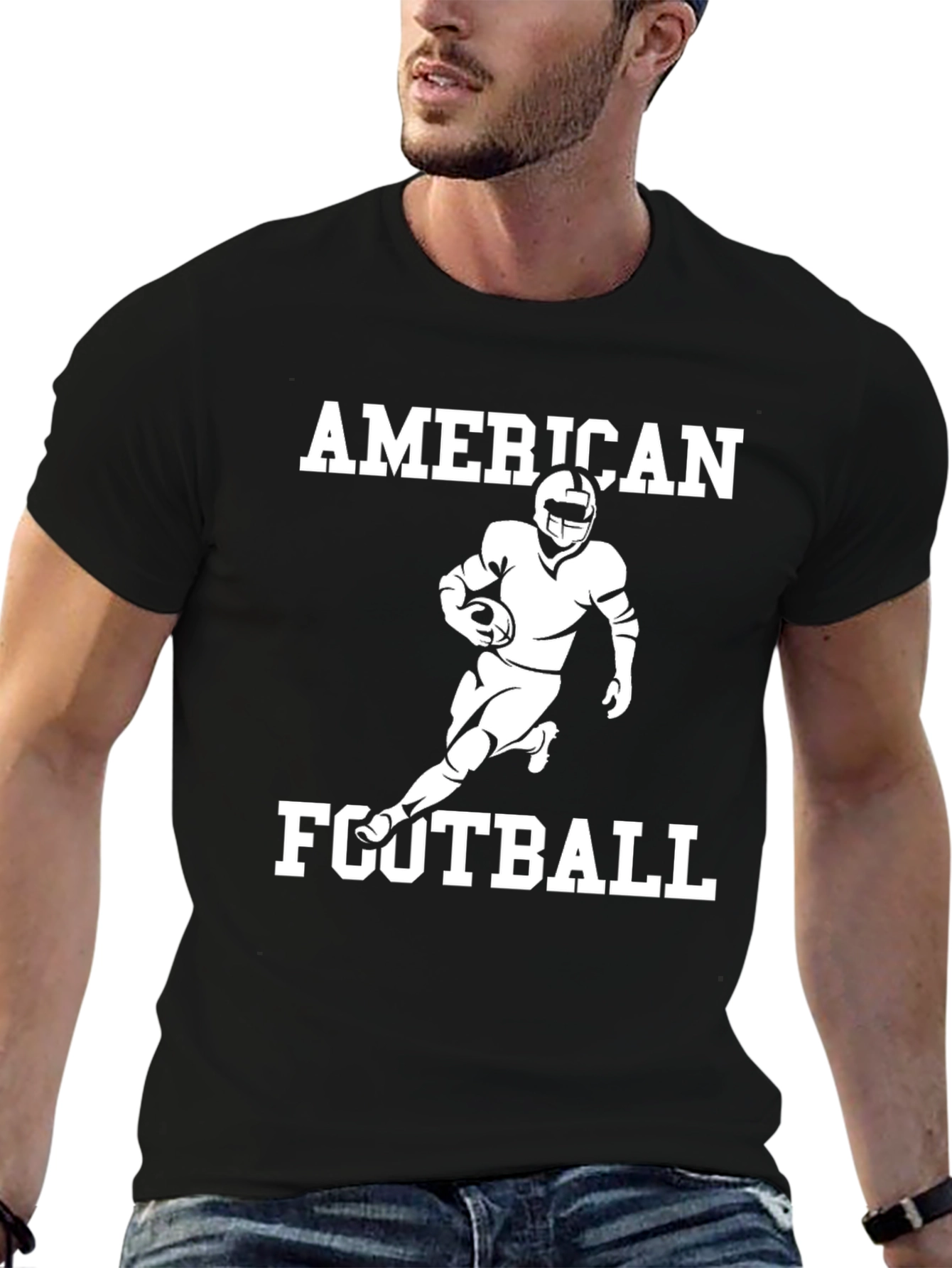 American Football Graphic Tee - Black Cotton T-Shirt