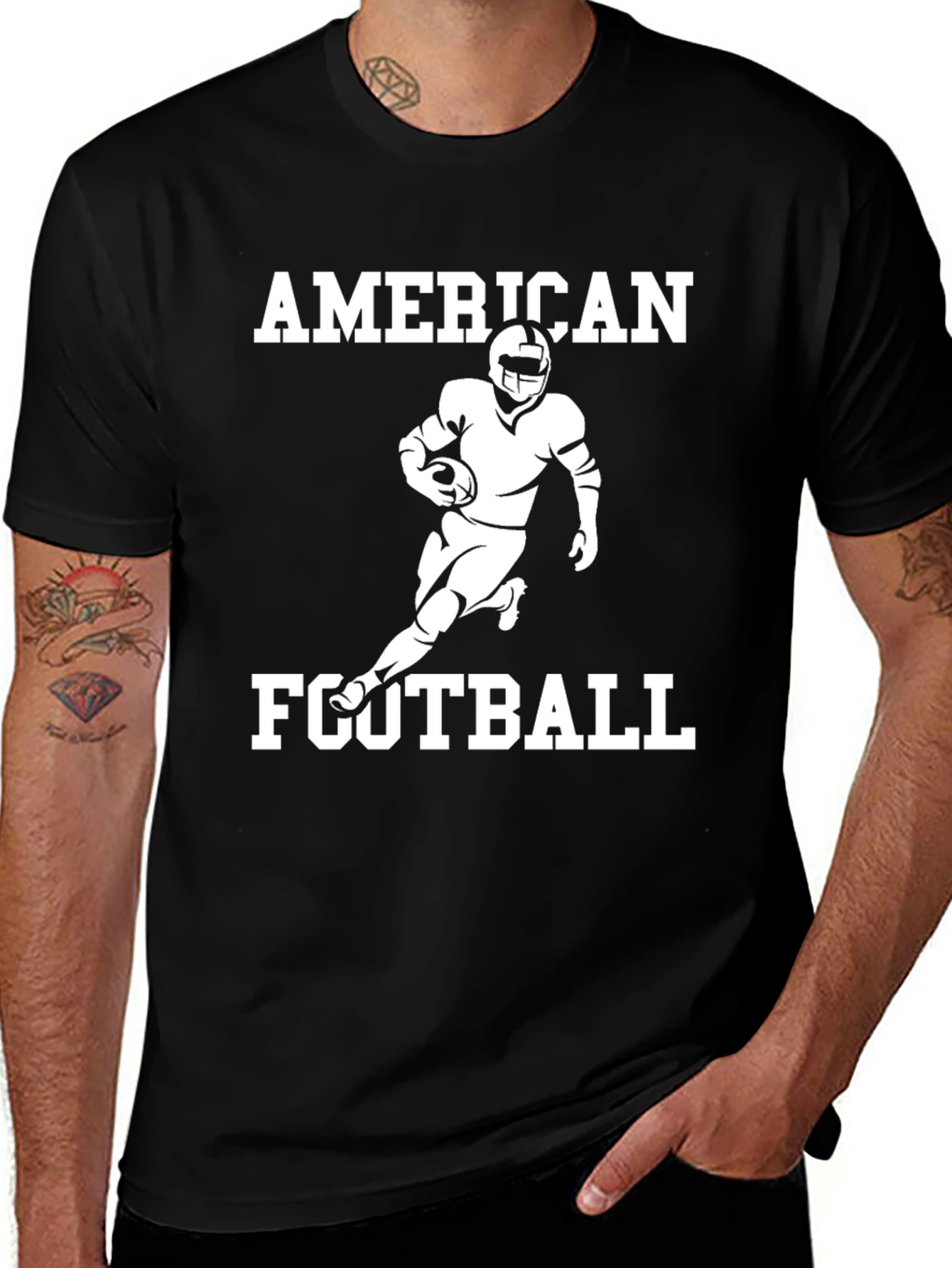 American Football Graphic Tee - Black Cotton T-Shirt