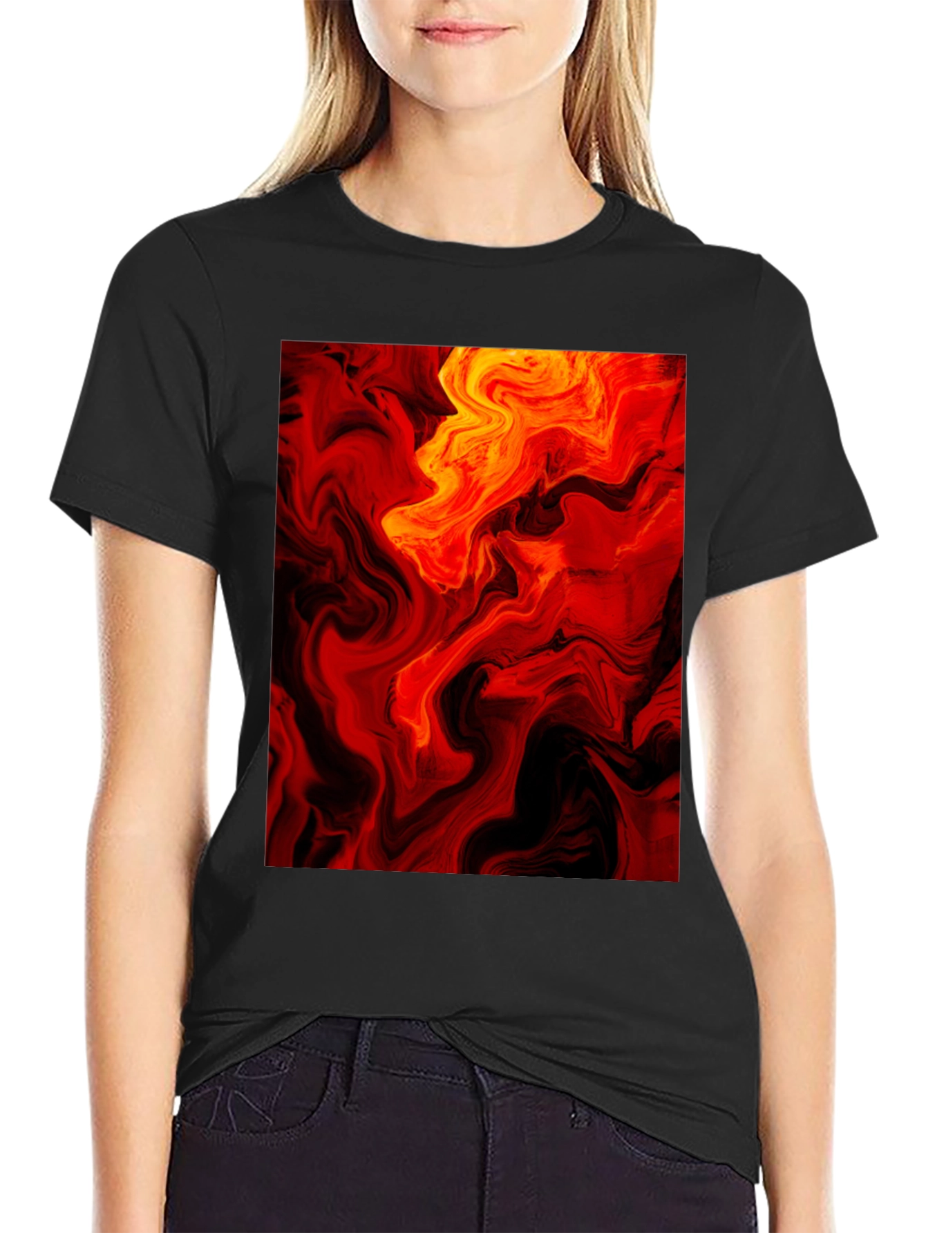 Fiery Abstract Art Black T-Shirt
