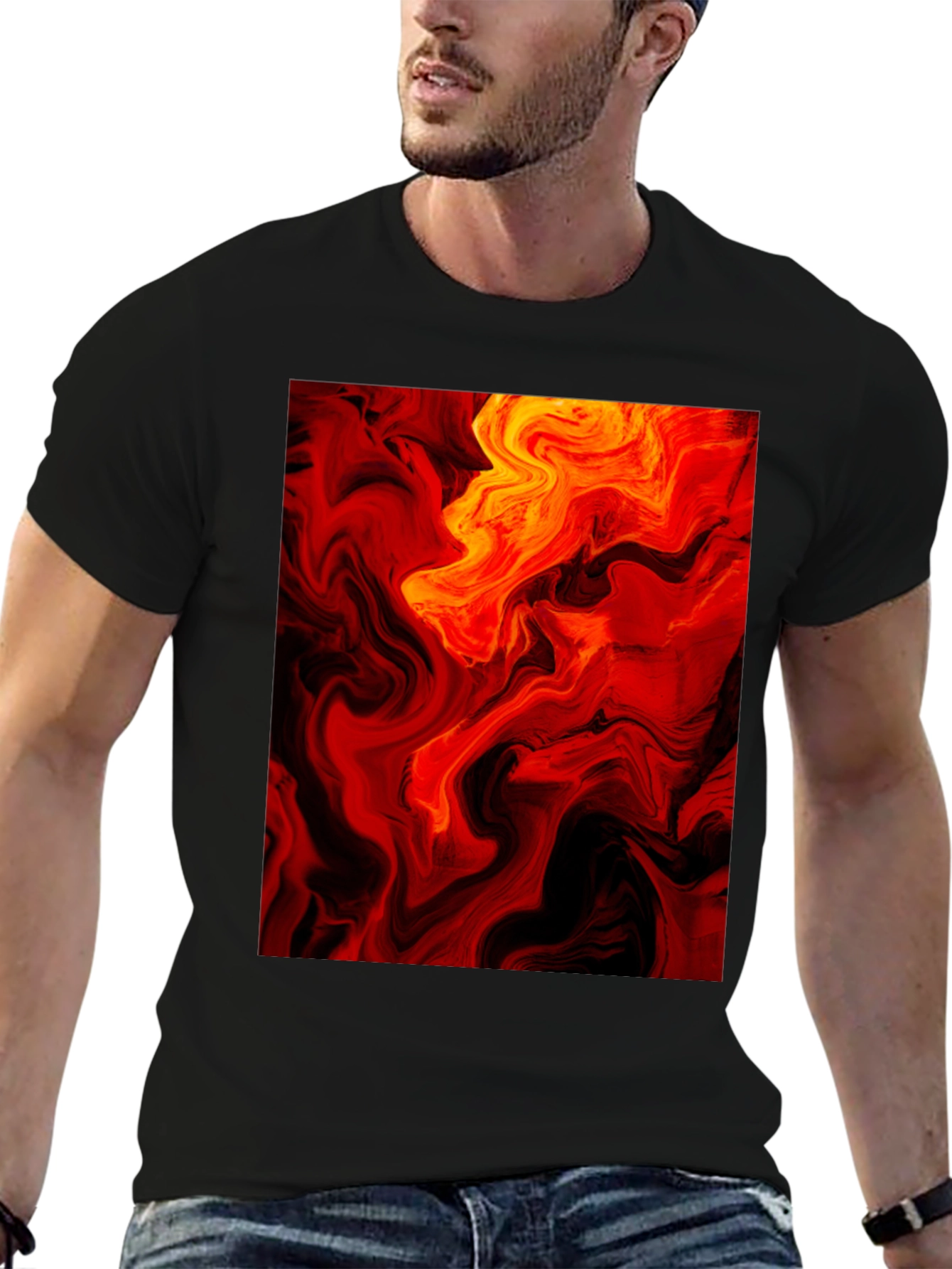 Fiery Abstract Art Black T-Shirt